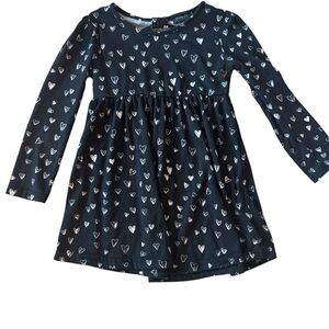 Girls Long Sleeve Dress | Black & White Heart Print | Valentines Day Size Medium